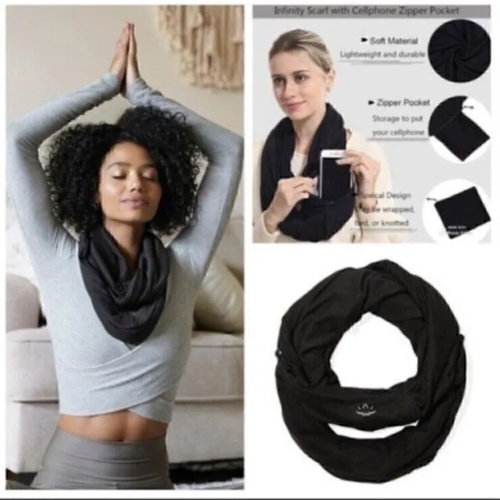 Beyond Yoga Black pocket Infinity Scarf NWT